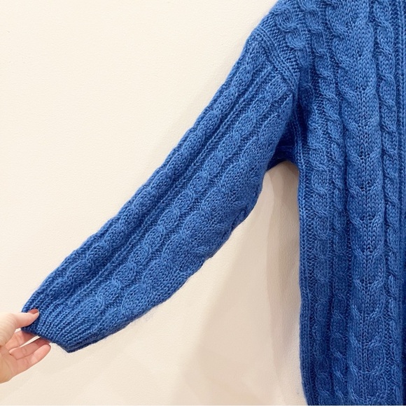 Vintage Womens Mohair Acrylic Cable Knit Sweater M Cobalt Blue Chunky Classic - Picture 6 of 11